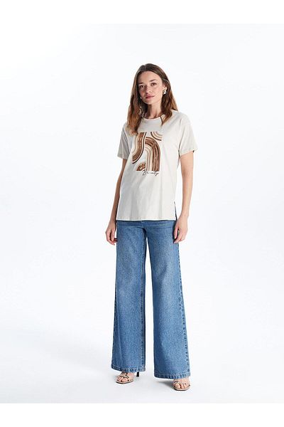 LC Waikiki Tricou de damă cu imprimeu LCWAIKIKI Classic Crew Deck