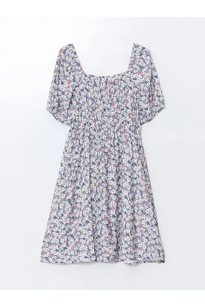 LC Waikiki Lcw Comfort Orange Square Neck Floral Dress