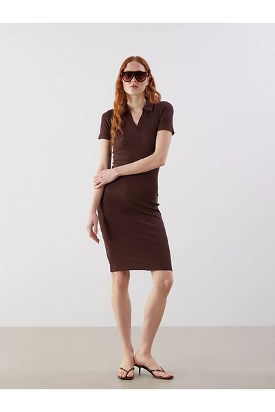 LC Waikiki Φόρεμα Bodycon με γιακά LCW Vision Brown Polo