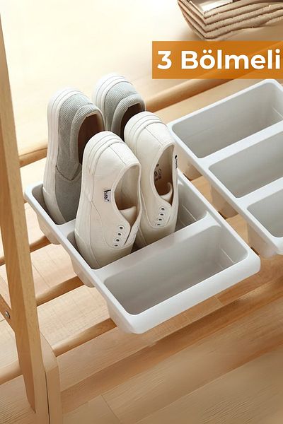 Hesaplı Kasa 3-Compartment Shoe Organizer, White