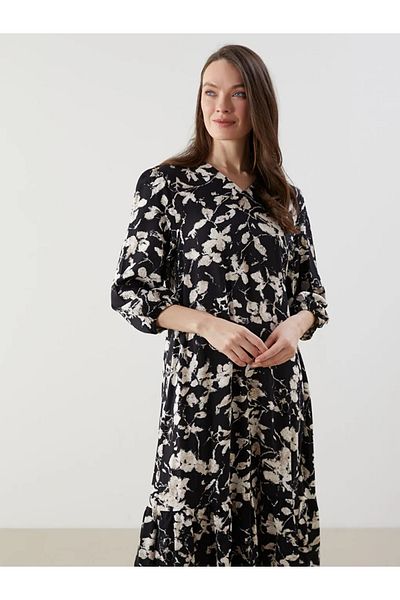 LC Waikiki Lcw Grace Black V-Neck Floral A-Line Dress