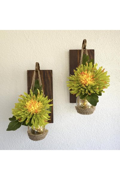 STDEKOR Wall Decoration, Led Light, Anastasia Flower, Walnut Sconce Set of Two