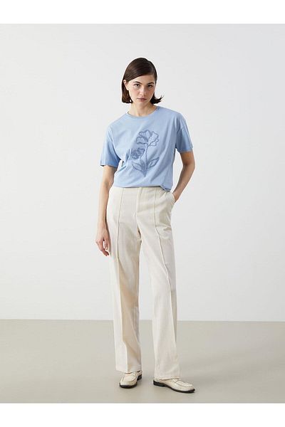 LC Waikiki Tricou cu flori pentru damă LCW Vision Crew Deck