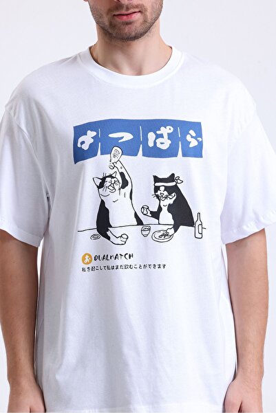 Tee&more. Unisex Oversize Japanese Cat Printed Premium T-shirt