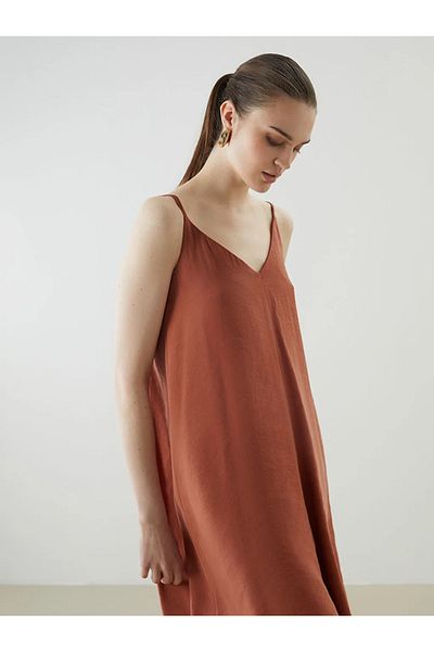 LC Waikiki Φόρεμα LCW Vision Πορτοκαλί V-λαιμόκοψη Modal Blend