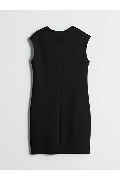 LC Waikiki Lcw Comfort Black Crew Neck Chain Detailed Dress