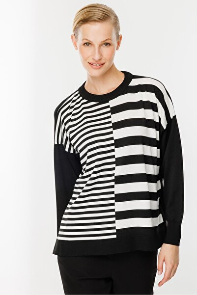 accort Çizgi Desenli Kazak-SİYAH