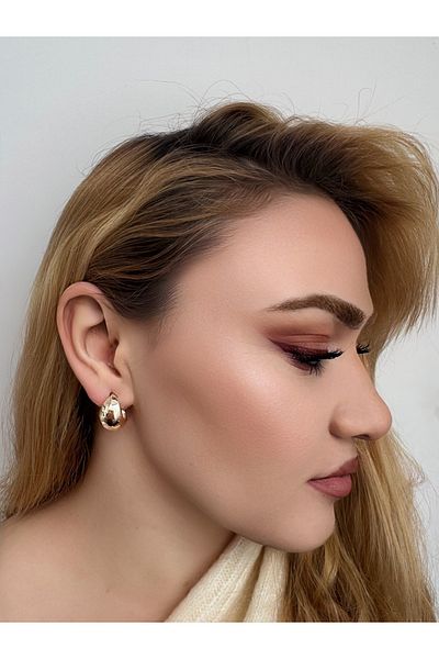 Miyoste Women's Gold Color Chubby Steel Earrings