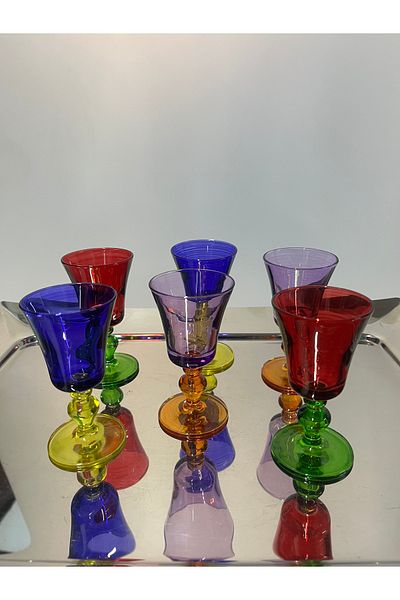 DECOSTYLE Mini Victoria Goblet - Glass 6Pcs Rainbow Paşabahçe Hand Painted