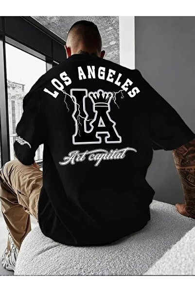 LAND MODA Ανδρικό άνετο μπλουζάκι με γράμματα Λος Άντζελες και μεγάλο σχέδιο ...