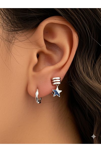 Miyoste Women's Silver Color Earrings and Silver Color Hoop Earrings