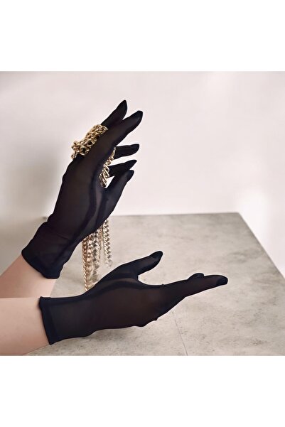 Tuğçe Saray قفازات قصيرة من التول الأسود، قفازات الحفلات، قفازات الكوكتيل الخ...