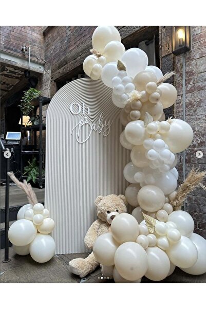 Lema Store 50 adet Beyaz ve kum rengi balon konsept dogum günü partisi 2025
