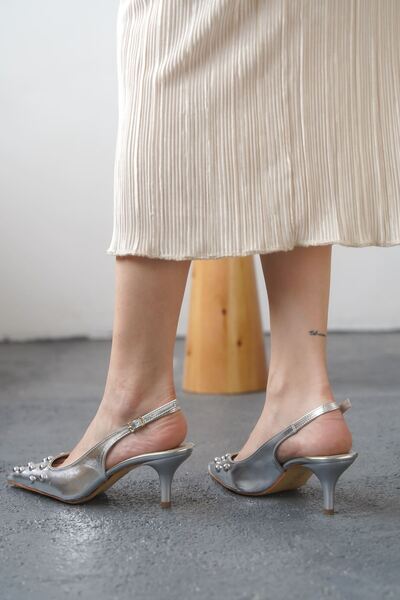 MODAADAM Pantofi cu toc mic Volate Troc de damă - argintiu