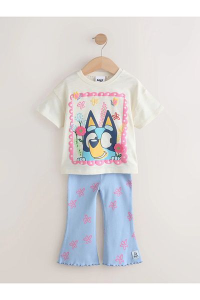Next Baby Blue/Ecru - Bluey Short Sleeve T-Shirt and Flare Leggings Set