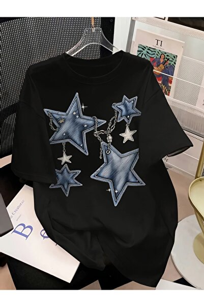 LAND MODA Tricou casual cu grafică Soare, Lună și Stele pentru femei - Mânecă...