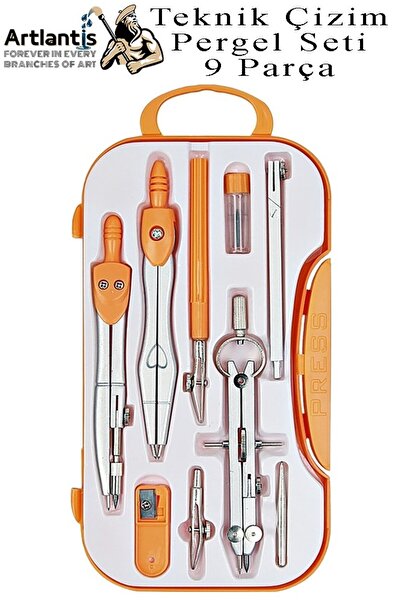 Artlantis Renkli Metal Pergel Seti 9 Parça 1 Adet Teknik Çizim Pergeli Matema...