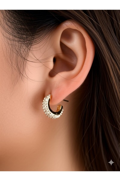 Miyoste Women's Gold Color Zircon Stone Hoop Earrings