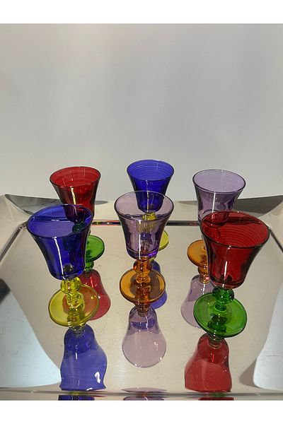 DECOSTYLE Mini Victoria Goblet - Glass 6Pcs Rainbow Paşabahçe Hand Painted