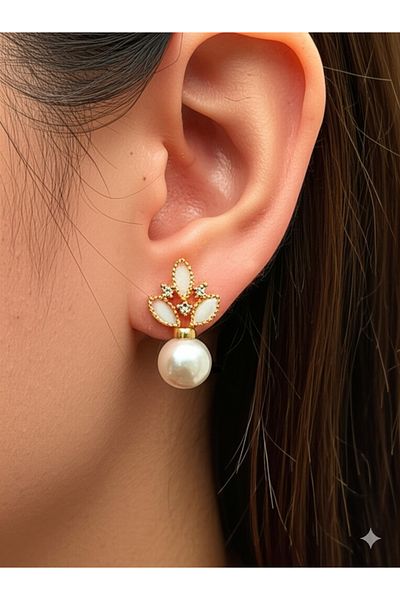 Miyoste Women's Gold Color Pearl Detailed Earrings