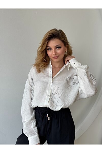 FEHUBLOOM Ecru-Black Horse Print Buttoned Shirt