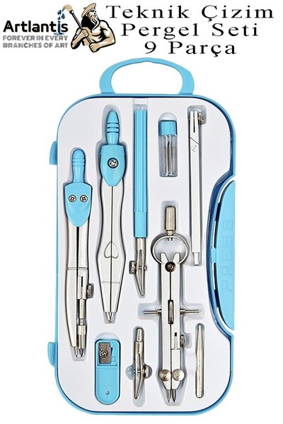 Artlantis Renkli Metal Pergel Seti 9 Parça 1 Adet Teknik Çizim Pergeli Matema...
