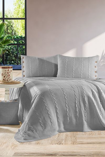 DOUX HOME Mine Tri̇ko 4 Piece Set 240X260 cm (Gray)