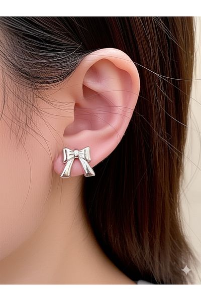 Miyoste Women's Silver Color Bow Steel Earrings