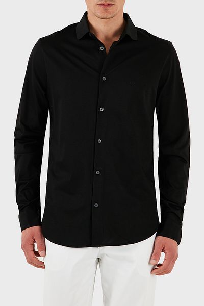 Armani Exchange 100% Cotton Regular Fit Plain Collar Shirt Men's Shirt