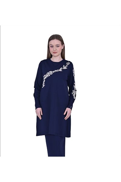 Invee Invee 6849 Navy Blue Güldalı Knitwear Tunic