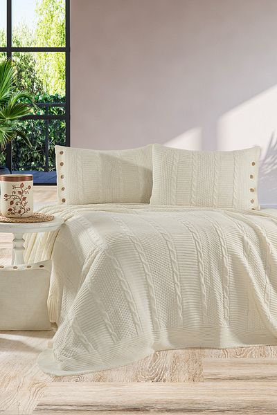 DOUX HOME Mine Tri̇ko 4 Piece Set 240X260 cm (Bone)