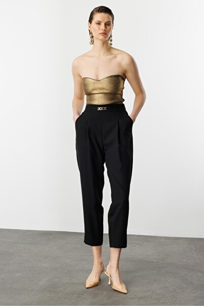 accort Beli Lastikli Kalın Pileli Pantolon-SİYAH