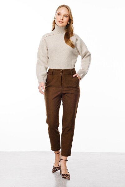 accort Düğme Detaylı Pantolon-KAHVE