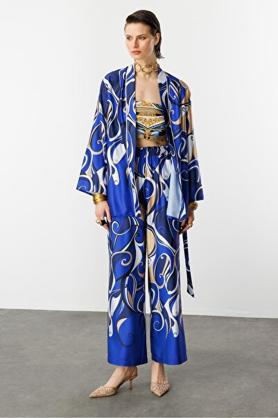 accort Beli Lastikli Saten Pantolon-SAX