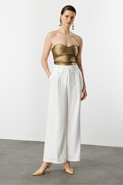 accort Düğme Detay Bol Pantolon-KEMIK