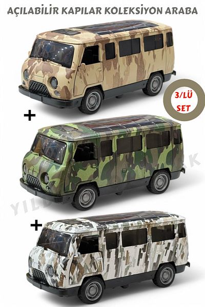 FEN TOYS 3 Pcs Classic Collection 11 cm Metal Metal Pull Drop Bus Minibus Car 3 Doors & Trunk Opens