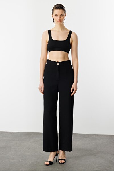 accort Düğme Detay Krep Pantolon-SİYAH