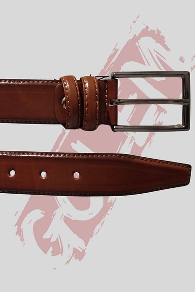 GOLEM Brown Stitched Classic Men's Belt, for Fabric and Canvas Pants, 3.5cm Suit Belt