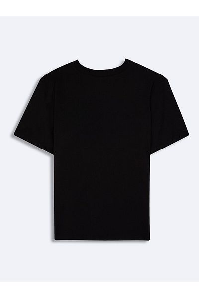 Ltb Tricou negru obișnuit cu mânecă scurtă cu decolteu