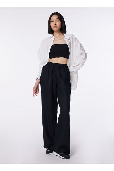 Sisley High Waist Wide Fit Black Women's Pants 4Aghlf03U