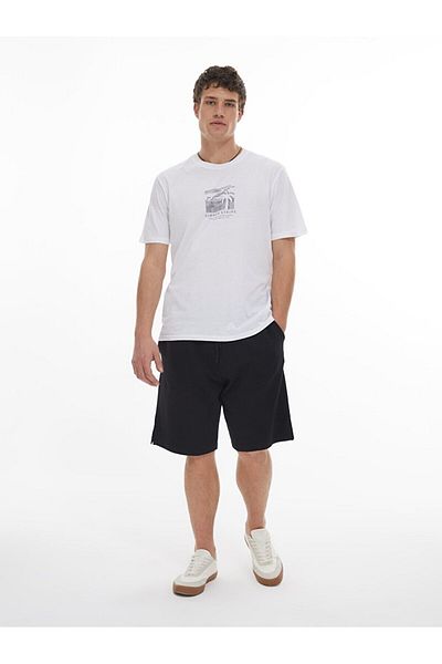 Ltb Tricou alb obișnuit cu mânecă scurtă cu decolteu