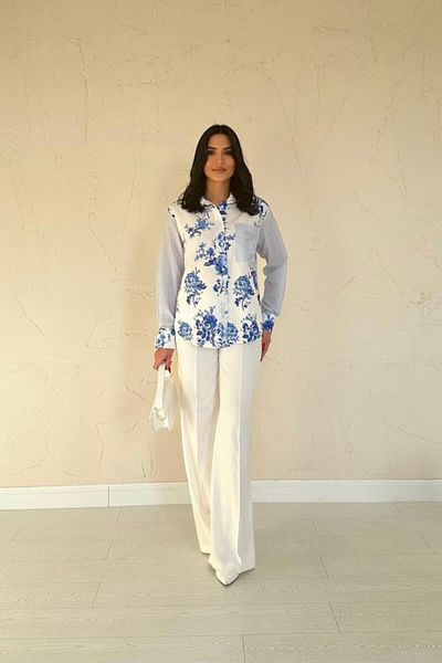 MODAVERA Blue Garnished Shirt