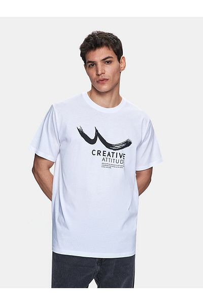 Ltb Tricou alb obișnuit cu mânecă scurtă cu decolteu