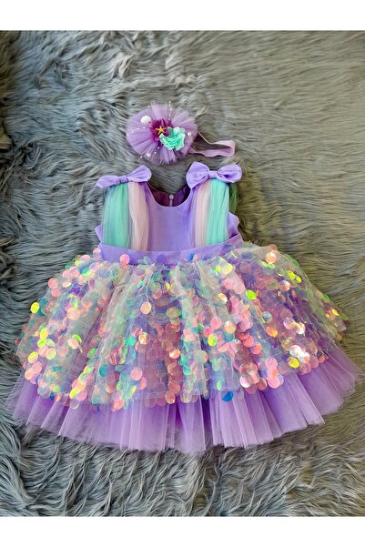 UrazTasarım Çocuk Lila Unicorn Ve Deniz Kızı Konsept Elbise, Tokalı Kostüm