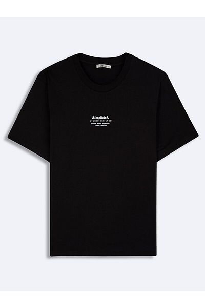 Ltb Obyčejné černé tričko Crew Neck s krátkým rukávem