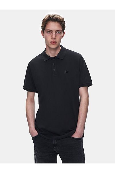 Ltb Κανονικό μαύρο μπλουζάκι με κοντό μανίκι Polo Neck