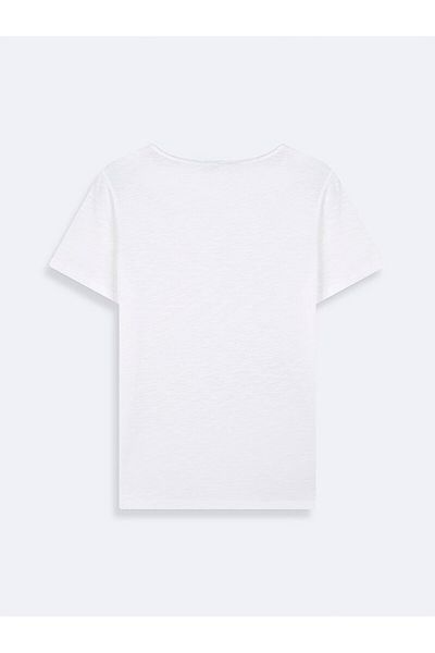 Ltb Tricou alb obișnuit cu mânecă scurtă și decolteu în U
