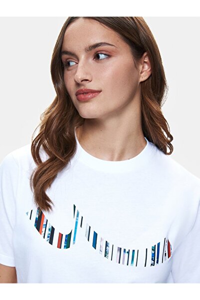 Ltb Τυπωμένο κοντομάνικο Sıgnlı κανονικό λευκό μπλουζάκι