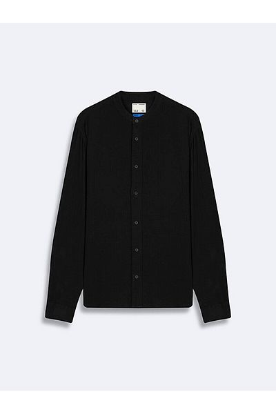 Ltb Relaxed Basic Judge Collar Woven Black Shirt