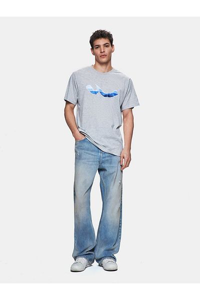 Ltb O-Neck Short Sleeve Sıgn Printed Regular Gray T-Shirt